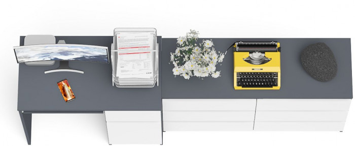 Мори Стол компьютерный МС-1 правый + Комод МК1200.6, цвет графит/белый, ШхГхВ 210,4х50х76,6 см., выдвижной ящик справа, НЕ универсальная сборка