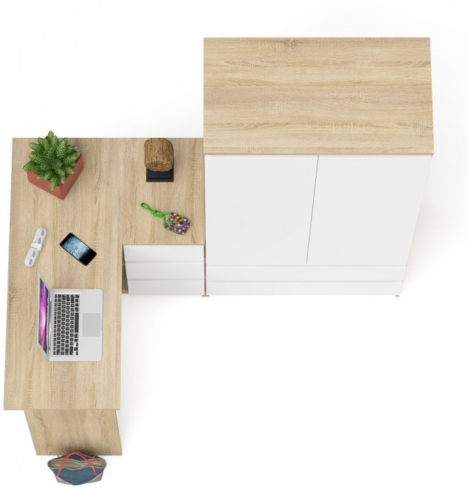 Мори Стол компьютерный МС-16 правый + Шкаф МШ900.1, цвет дуб сонома/белый, ШхГхВ 214,8х84,9х179,6 см., выдвижные ящики справа, НЕ универсальная сборка