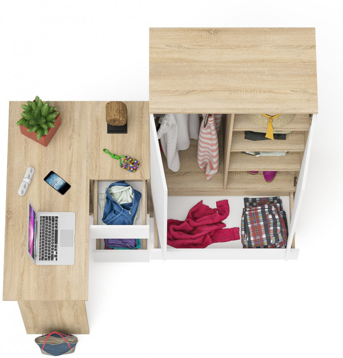 Мори Стол компьютерный МС-16 правый + Шкаф МШ900.1, цвет дуб сонома/белый, ШхГхВ 214,8х84,9х179,6 см., выдвижные ящики справа, НЕ универсальная сборка