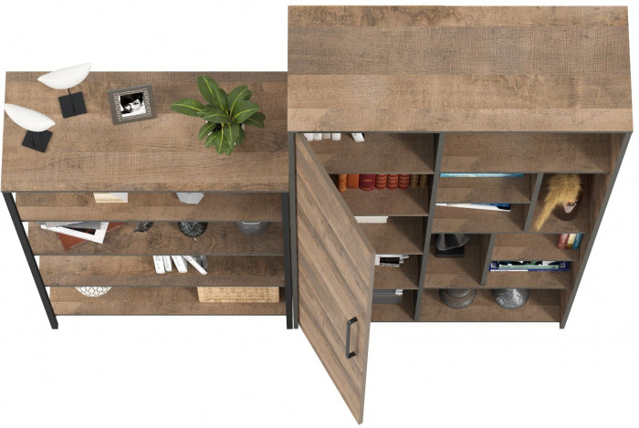 Трувор 13.151.01 Стеллаж + 13.206 Шкаф-стеллаж, дуб гранж песочный/интра