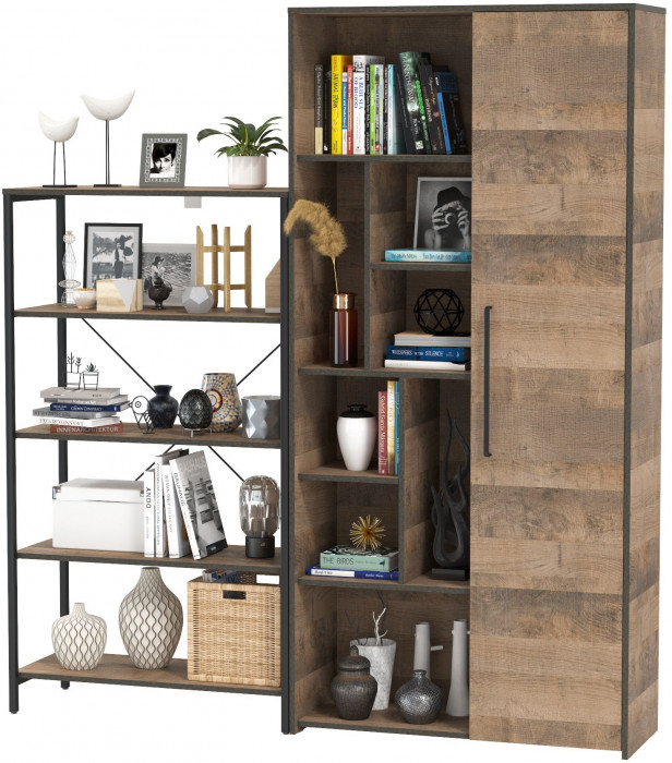 Трувор 13.151.01 Стеллаж + 13.206 Шкаф-стеллаж, дуб гранж песочный/интра