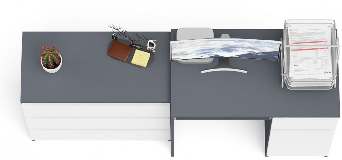 Мори компьютерный стол МС-1 правый + Комод МК800.1, графит/белый