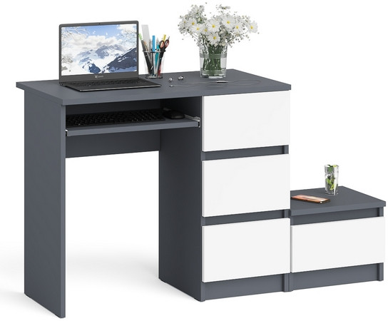 Мори компьютерный стол МС-6 правый + Тумба ТМП400.1, графит/белый