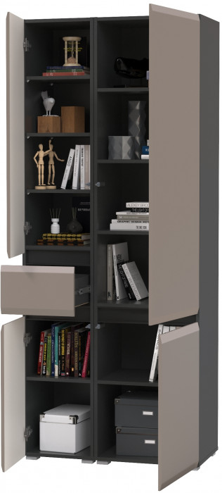 Сидней 13.202 Шкаф с ящиком + Шкаф 13.200, корпус: антрацит/фасады: МДФ веллюто капучино