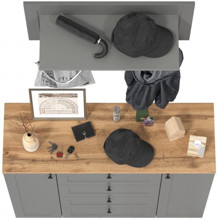 Остин 16.221 Комод + 15.12 Вешалка, цвет серый графит/дуб крафт золотой, ШхГхВ 120х41,9х210 см.