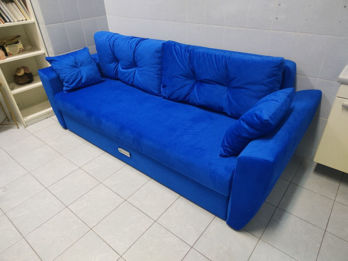 Диван-кровать Амстердам Люкс, 160х195, еврокнижка, пружинный блок, велюр, синий