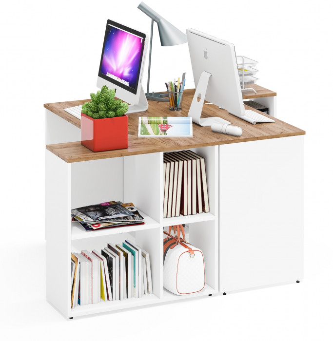 Лидер-8 Стол + Стол, белый шагрень/крафт золото