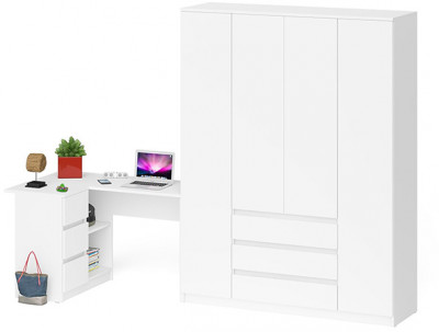 Мори компьютерный стол МС-16 левый + Шкаф МШ1600.1, белый
