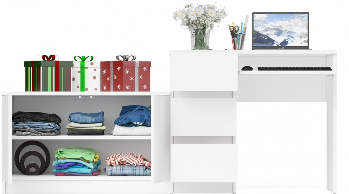 Мори компьютерный стол МС-6 левый + Тумба МА900.1, белый