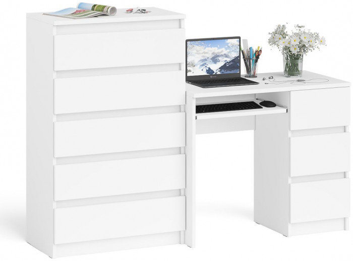 Мори компьютерный стол МС-6 правый + Комод МК700.5, белый