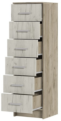 ГАРМОНИЯ КМ 602 комод 6 ящиков (0,4х1,34х0,408) дуб крафт белый/дуб крафт серый