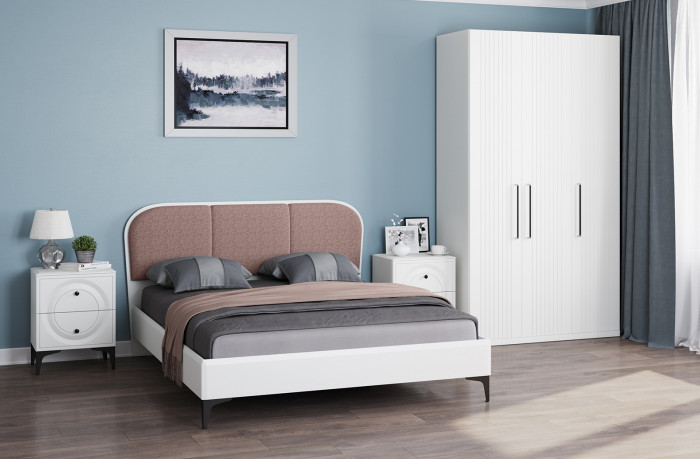 Валенсия Спальня 11.36.02 Кровать + ортопед, цвет ЛДСП белый шагрень/МДФ белый шагрень/ткань велутто 19, ШхГхВ 174х204х103,8 см., 1600х2000 мм, б/м