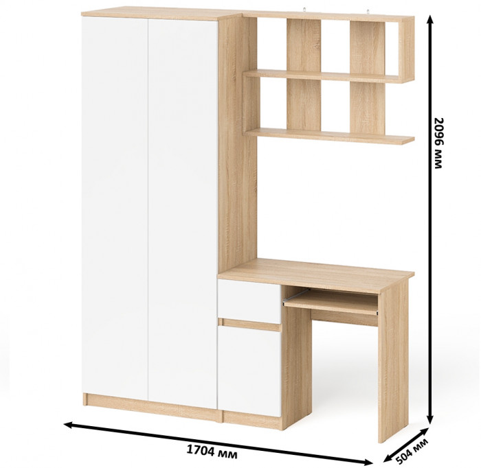 Мори компьютерный стол МС-1 левый + Шкаф МШ800.1 + Полка 900, дуб сонома/белый