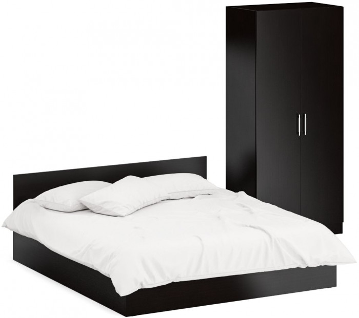 Кровать 1800 + Шкаф 2-х створчатый Стандарт, цвет венге, ШхГхВ 183,5х203,5х70 + 90х52х200 см., сп.м. 1800х2000 мм., без матраса, основание есть