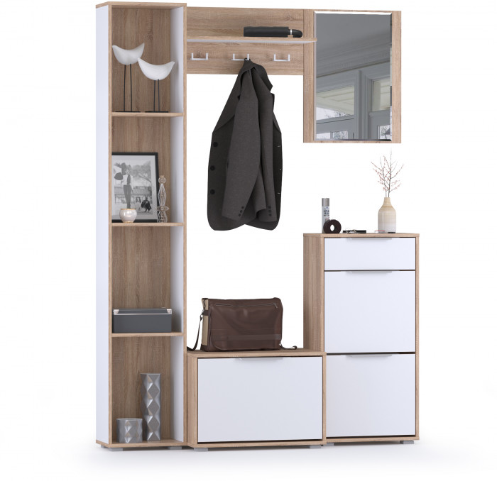 Куба Прихожая 21, цвет дуб сонома/белый премиум, ШхГхВ 153х38,3х210,6 см., универсальная сборка