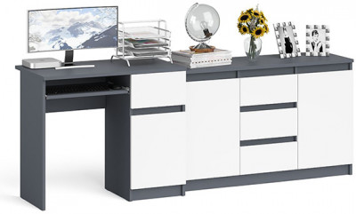 Мори Стол компьютерный МС-1 правый + Комод МК1200.3, цвет графит/белый, ШхГхВ 210,4х50х76,6 см., выдвижной ящик справа, НЕ универсальная сборка