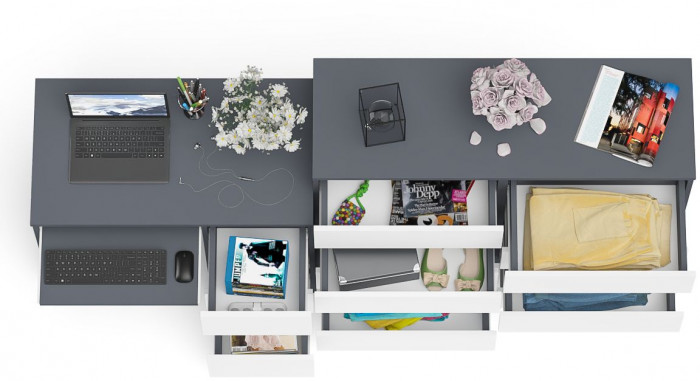 Мори Стол компьютерный МС-6 правый + Комод МК1200.8, цвет графит/белый, ШхГхВ 210,4х50х94 см., выдвижные ящики справа, НЕ универсальная сборка