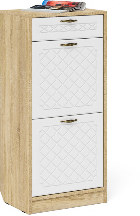 Прихожая П-6 Компоновка № 13, дуб сонома/фасады МДФ белое дерево фрезеровка ромб