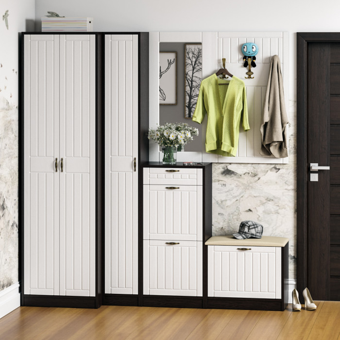 Прихожая П-6 Тумба, венге/фасады МДФ белое дерево фрезеровка прованс