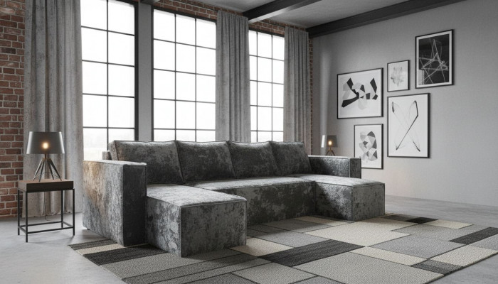 Диван-кровать Лофт Люкс Плюш П-образный с 2 отоманками, еврокнижка, 145х270, серый