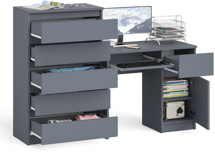 Мори компьютерный стол МС-1 правый + Комод МК700.5, графит