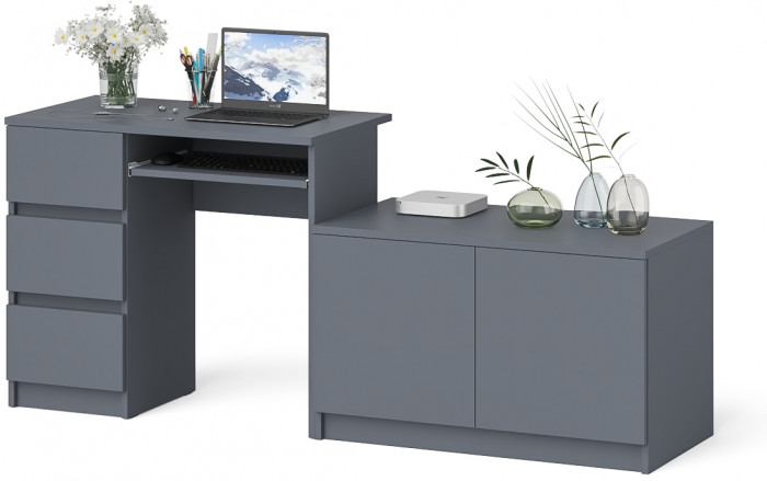 Мори компьютерный стол МС-6 левый + Тумба МА900.1, графит