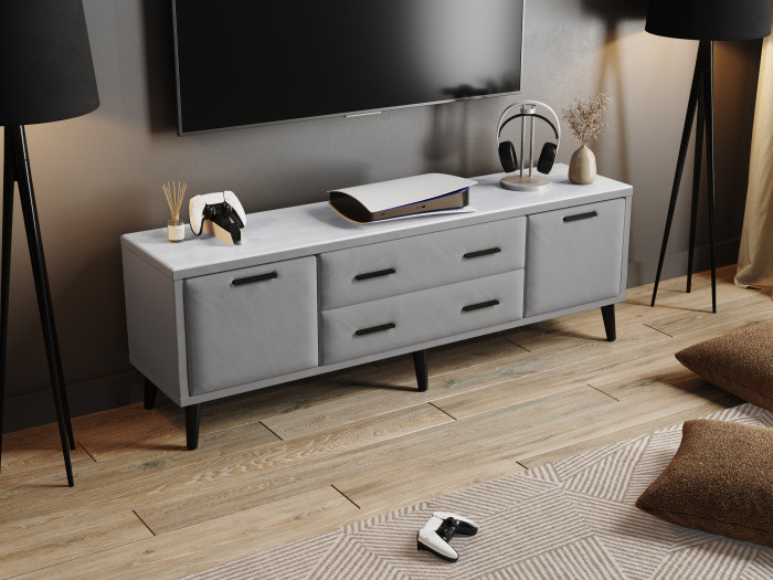 Тумба ТВ интерьерная 1,6 Пай светло-серый/мдф холст белый