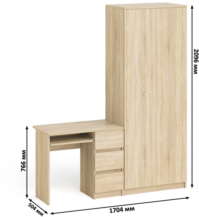 Мори Стол компьютерный МС-6 правый + Шкаф МШ800.1, цвет дуб сонома, ШхГхВ 170,4х50,4х209,6 см., выдвижные ящики справа, НЕ универсальная сборка