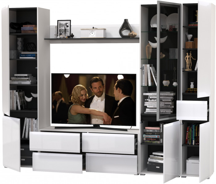 Сидней Комплектация № 055, корпус: белый/чёрный/фасады: МДФ белый глянец