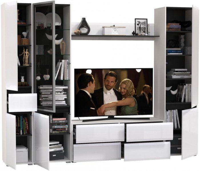 Сидней Комплектация № 055, корпус: белый/чёрный/фасады: МДФ белый глянец