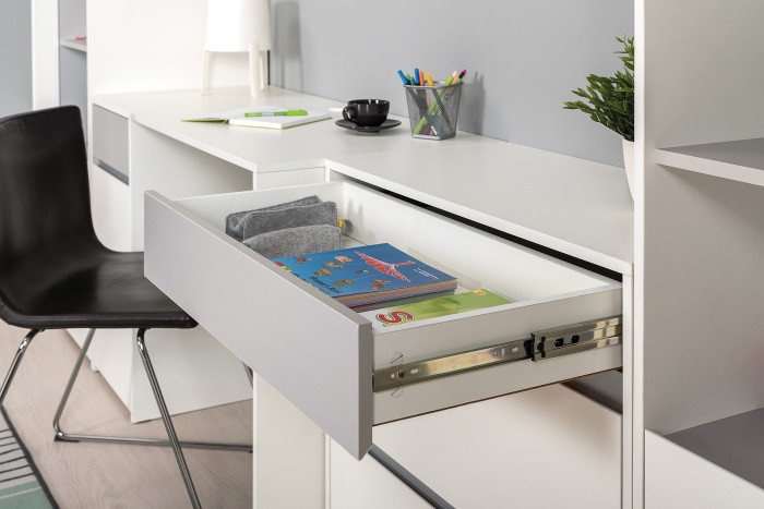 Торонто 12.149 Стол + 13.321 Комод, белый шагрень/стальной серый