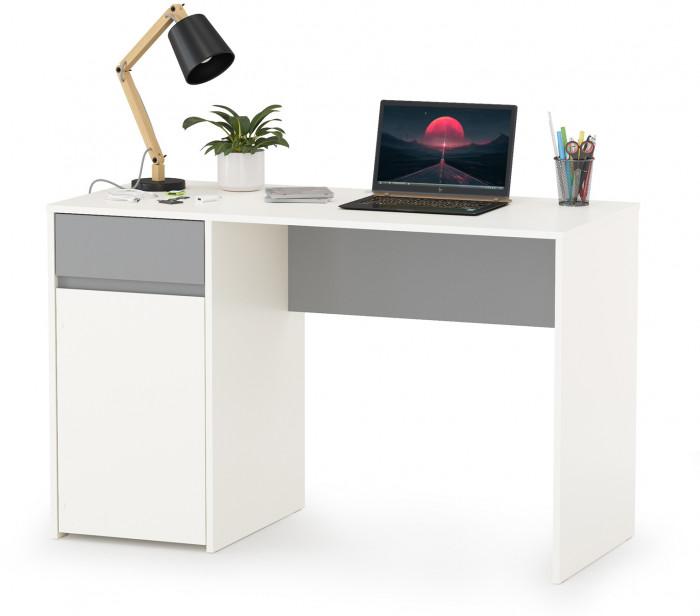 Торонто 12.149 Стол + 13.321 Комод, белый шагрень/стальной серый