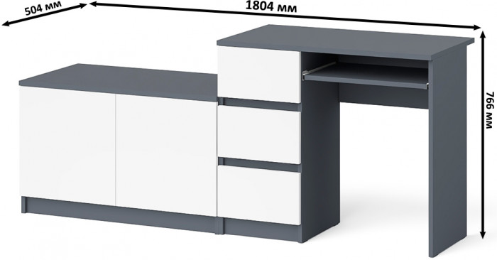 Мори компьютерный стол МС-6 левый + Тумба МА900.1, графит/белый
