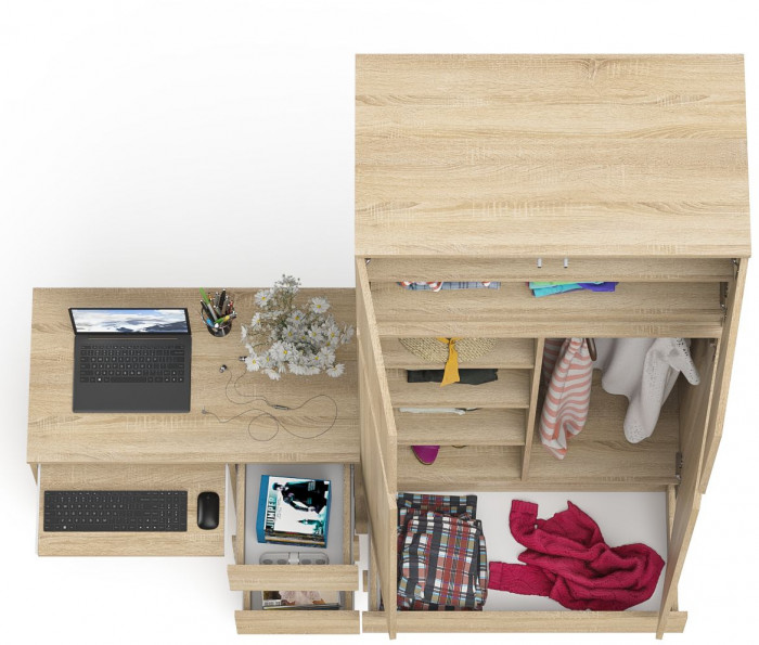 Мори компьютерный стол МС-6 правый + Шкаф МШ900.1 + Антресоль МА900.1, дуб сонома