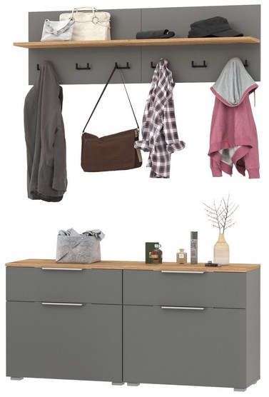 Октава Прихожая 03, серый графит/дуб крафт золотой/фасады МДФ серый графит