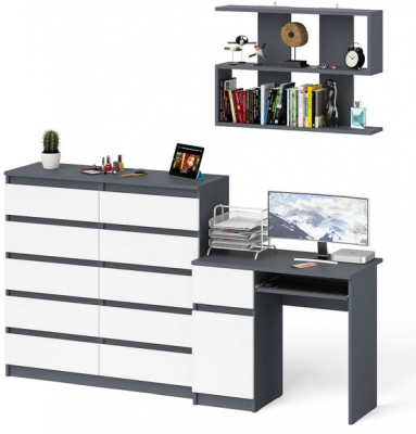 Мори Стол компьютерный МС-1 левый + Комод МК1200.10 + Полка 900, цвет графит/белый, ШхГхВ 210,4х50х209,6 см., НЕ универсальная сборка