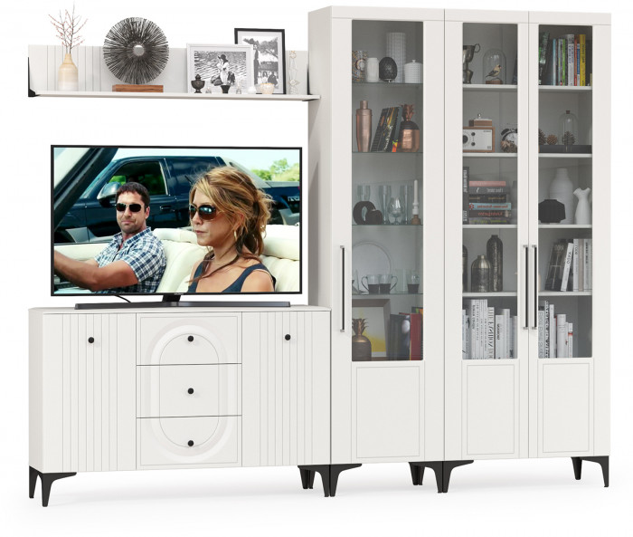 Валенсия Гостиная № 115, ЛДСП белый шагрень/МДФ белый шагрень