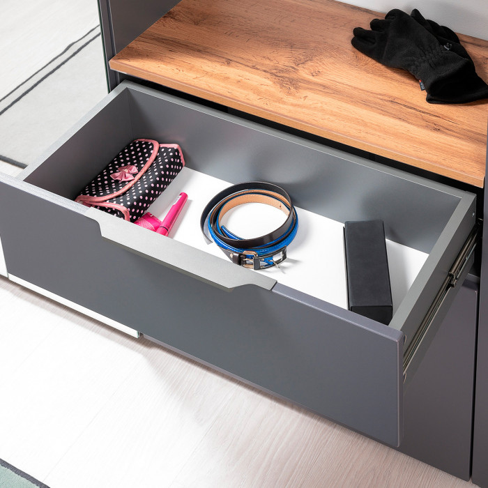 Октава 16.127 Тумба для обуви + 15.14.01 Вешалка, цвет серый графит/дуб крафт золотой/фасады МДФ серый графит, ШхГхВ 64,9х35,4х197 см.