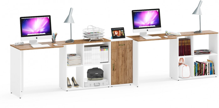 Лидер-8 Стол + Стол + Тумба МД 3.15, белый шагрень/крафт золото