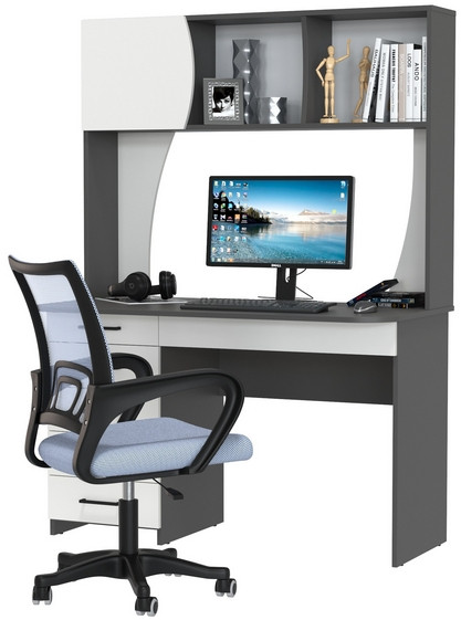 Стол 6-0606 Сигма + кресло 103 серое, цвет графит/белый, ШхГхВ 120,5х60,5х166 см., НЕ универсальная сборка