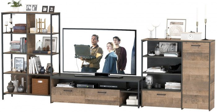 Трувор Гостиная 044, цвет дуб гранж песочный/интра, ШхГхВ 348,8х45,4х146 см., универсальная сборка