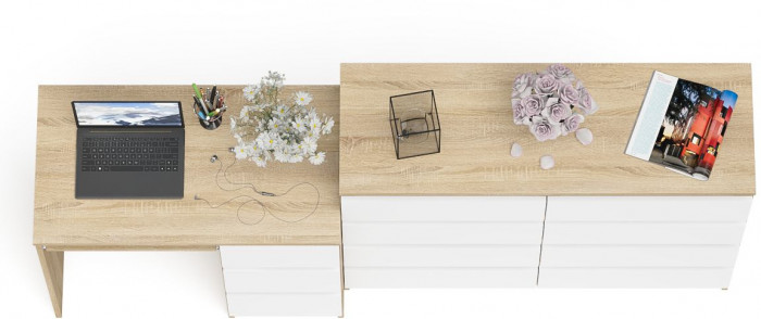 Мори Стол компьютерный МС-6 правый + Комод МК1200.8, цвет дуб сонома/белый, ШхГхВ 210,4х50х94 см., выдвижные ящики справа, НЕ универсальная сборка