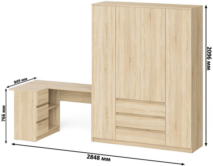 Мори компьютерный стол МС-16 левый + Шкаф МШ1600.1, дуб сонома