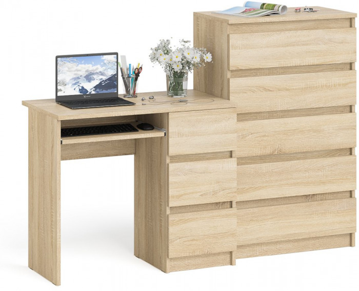 Мори компьютерный стол МС-6 правый + Комод МК700.5, дуб сонома