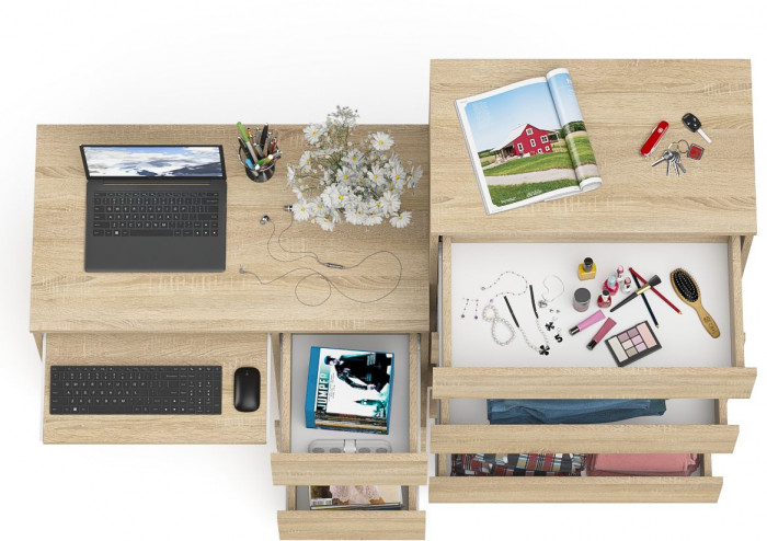 Мори компьютерный стол МС-6 правый + Комод МК700.5, дуб сонома