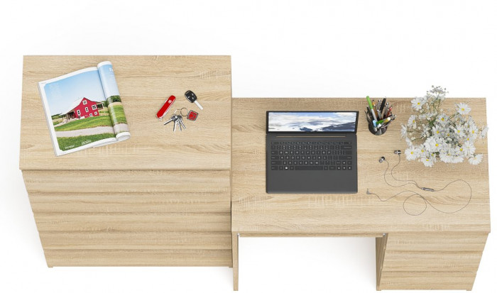 Мори компьютерный стол МС-6 правый + Комод МК700.5, дуб сонома