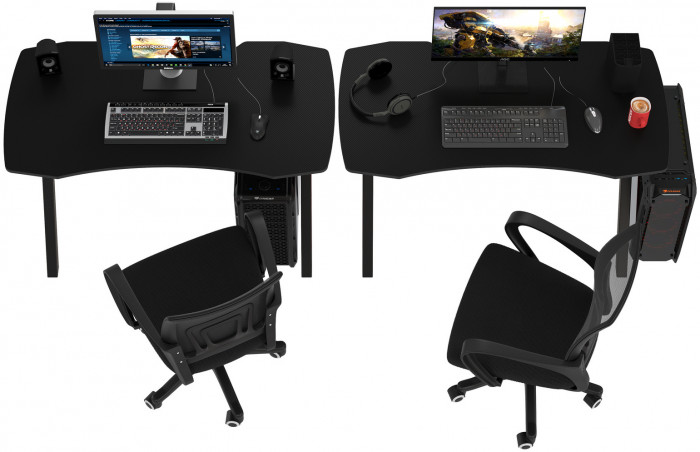 Два игровых стола Мебель--24 GT-2310 + два кресла компьютерных 103 чёрных, цвет чёрный, ШхГхВ 240х60х73 + 59х56х83-94 см.