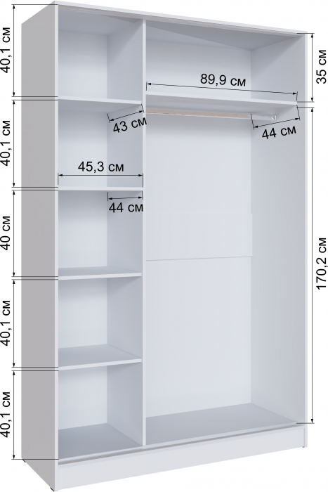Шкаф-купе Стиль-2 1400, Дуб крафт серый/Дуб крафт белый