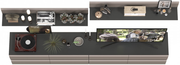 Сидней Комплектация № 044, цвет корпус: антрацит/фасады: МДФ веллюто капучино, ШхГхВ 260х41,3х200 см., ниша для ТВ 130х41х100 см., универс. сборка