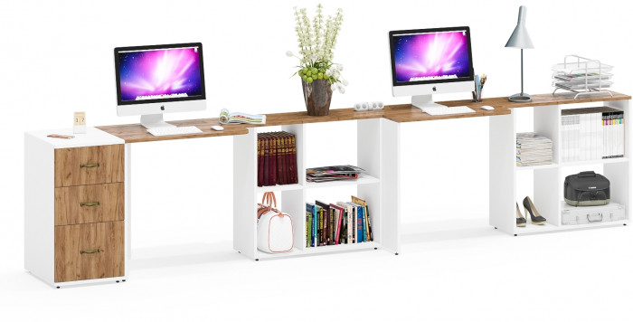 Лидер-8 Стол + Стол + Тумба МД 3.16, белый шагрень/крафт золото